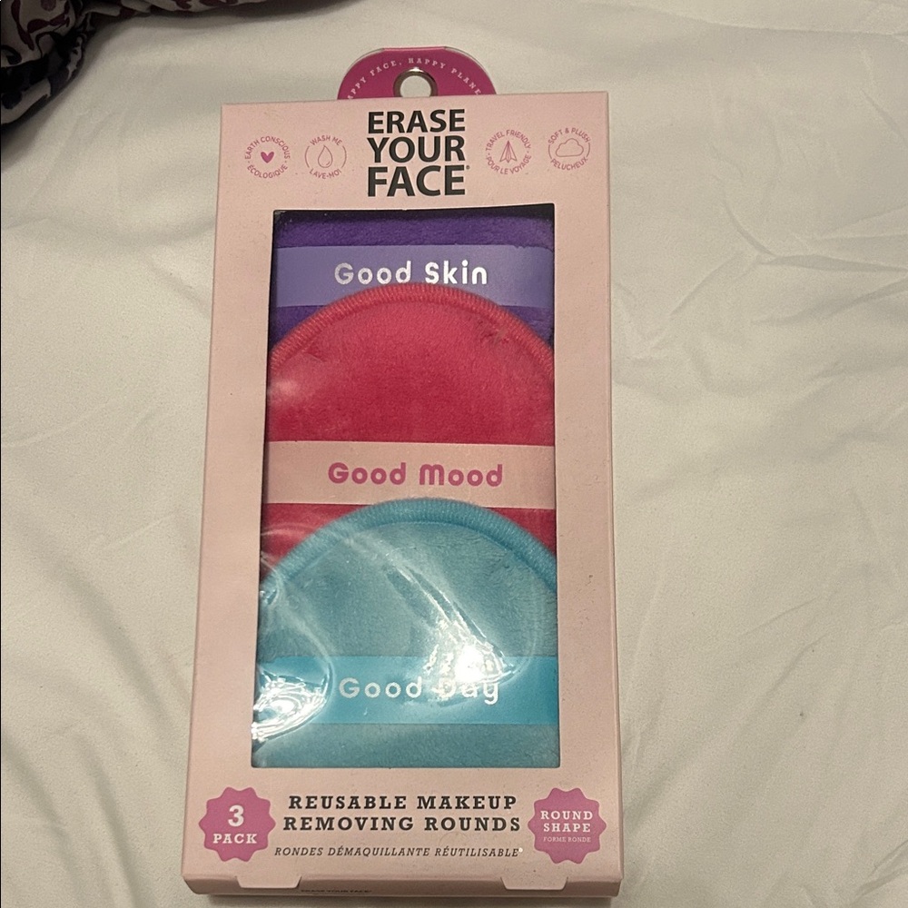 Erase Your Face Reusable Makeup Removing Rounds - Pink, Purple, Blue